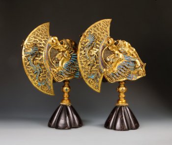 Throne Screen Finials, gilt metal with kingfisher feathers, Summer Palace