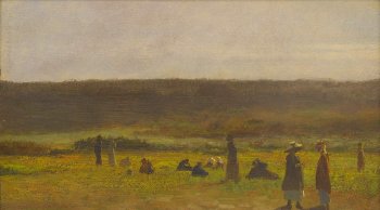 In the Fields (Study for the Cranberry Harvest-Island of Nantucket), oil on panel by J. Eastman Johnson.