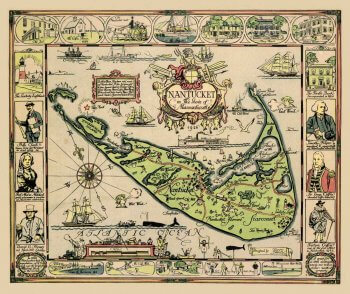 Colorful map of Nantucket by Tony Sarg